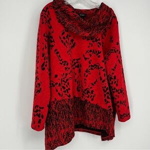Ali Miles Cowl Neck Tunic Top Plus Size 1X Red Black Holiday Sweater Pullover